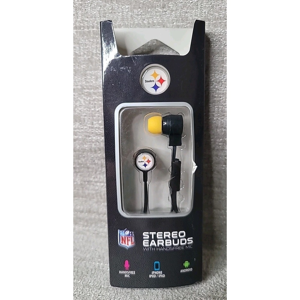 NFL Pittsburgh Steelers‎ Stereo Earbuds w/ Handsfree Mic Headphones 3.5mm Jack